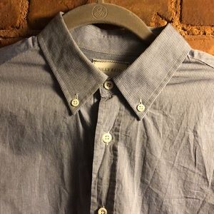 Billy Reid blue striped men’s button down shirt